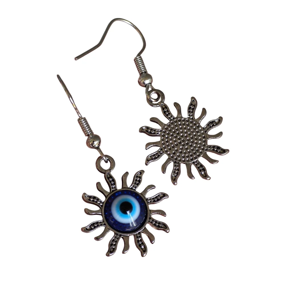Evil Eye Boho Earrings Dangle Retro Silver Y2K Jewelry Boheme - Picture 3 of 3